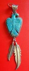 Native American Style Hand Carved Turquoise Large Eagle Pendant
