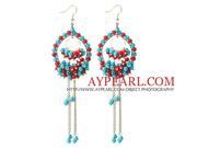 Dangle Style Assorted Red Coral and Turquoise Earrings